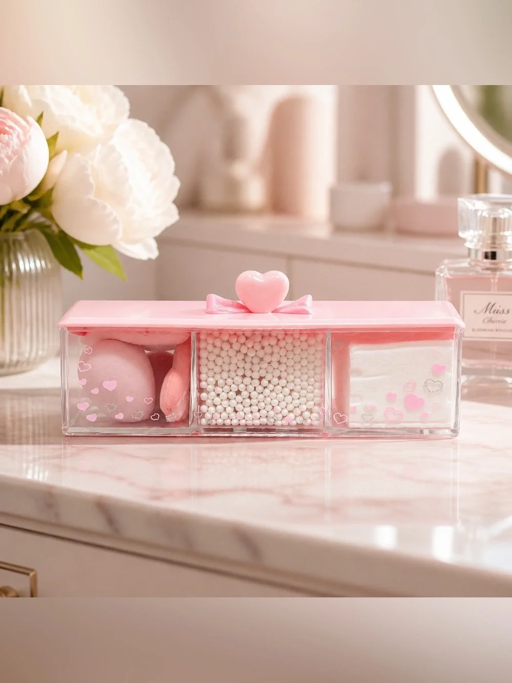 Paris Hilton Pink Vanity Organizer 3-Compartment Storage Box New